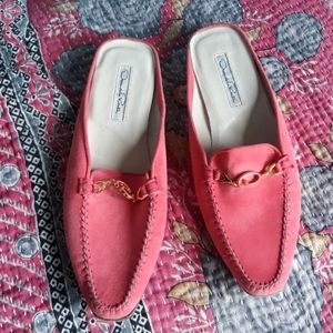 Oscar de la Renta  coral suede mules